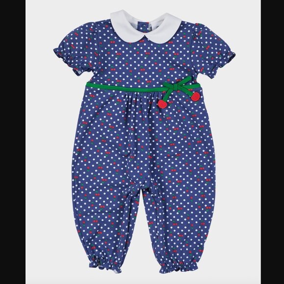 Florence Eiseman Girl's Polka Dot Cherry Print Romper Longall, Size 9M (Baby) - Picture 1 of 12